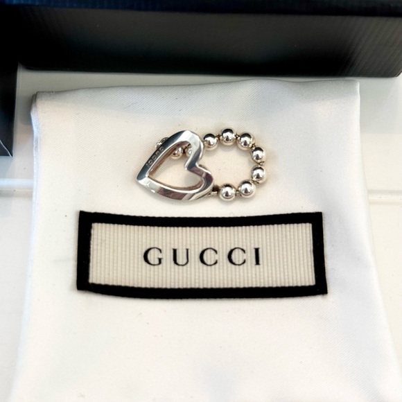 Gucci Open Heart Beaded Band Ring Size 6.5 - Picture 3 of 7